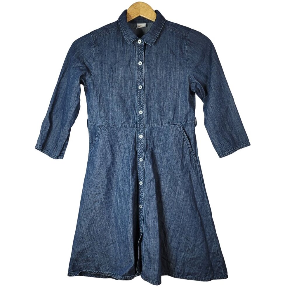 Wonder Nation Girls Chambray Shirt Dress Blue SZ 10 Large Button Pockets Modest
